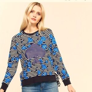 Kate Spade hibiscus blue and striped sweatshirt size small